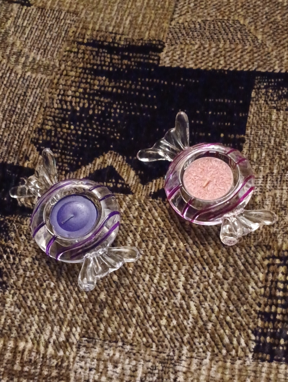4/$60 PartyLite "Jollyville" Glass Candy-Shaped Tealights & Holders - Set Of 2
